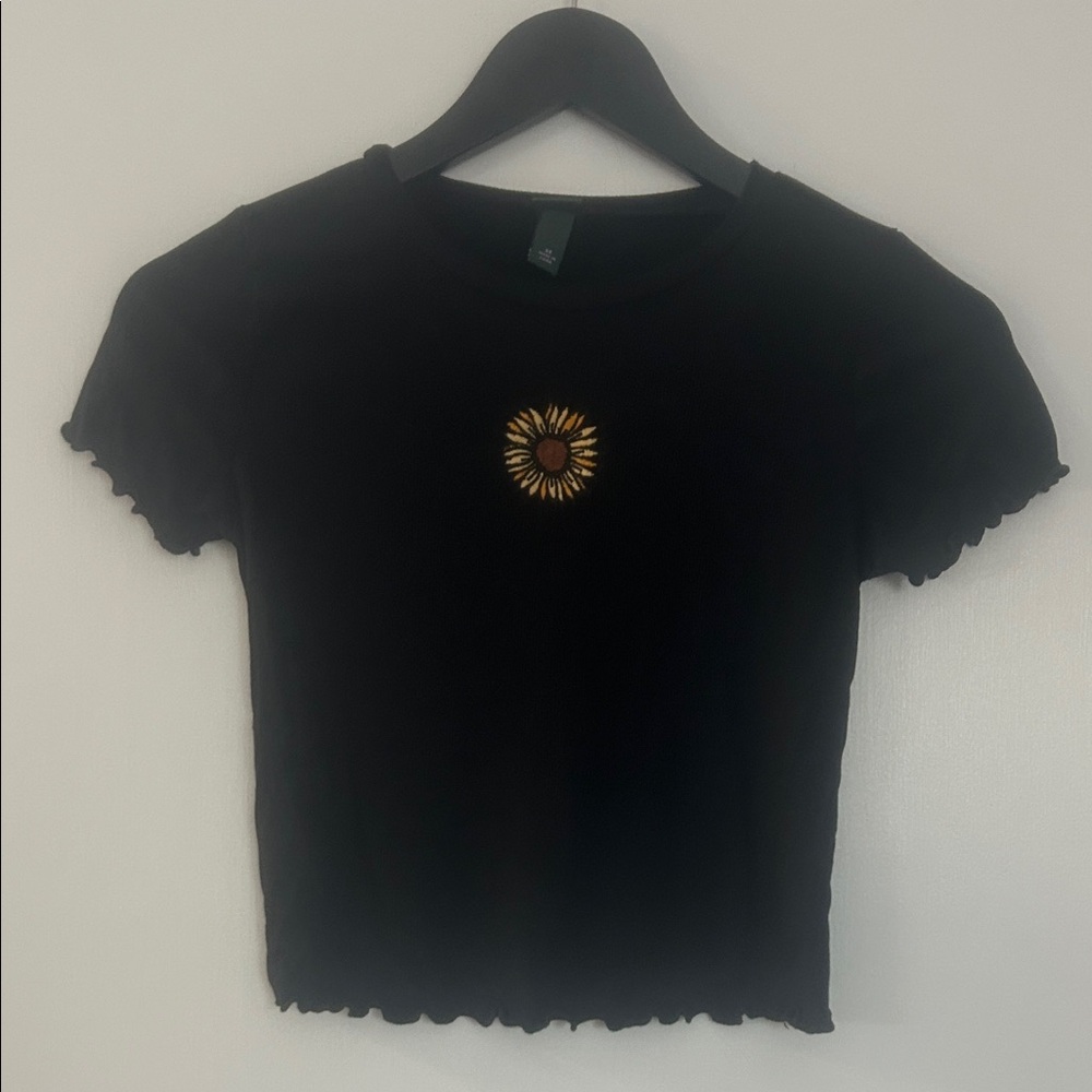 Black Crop Top with Sunflower Design